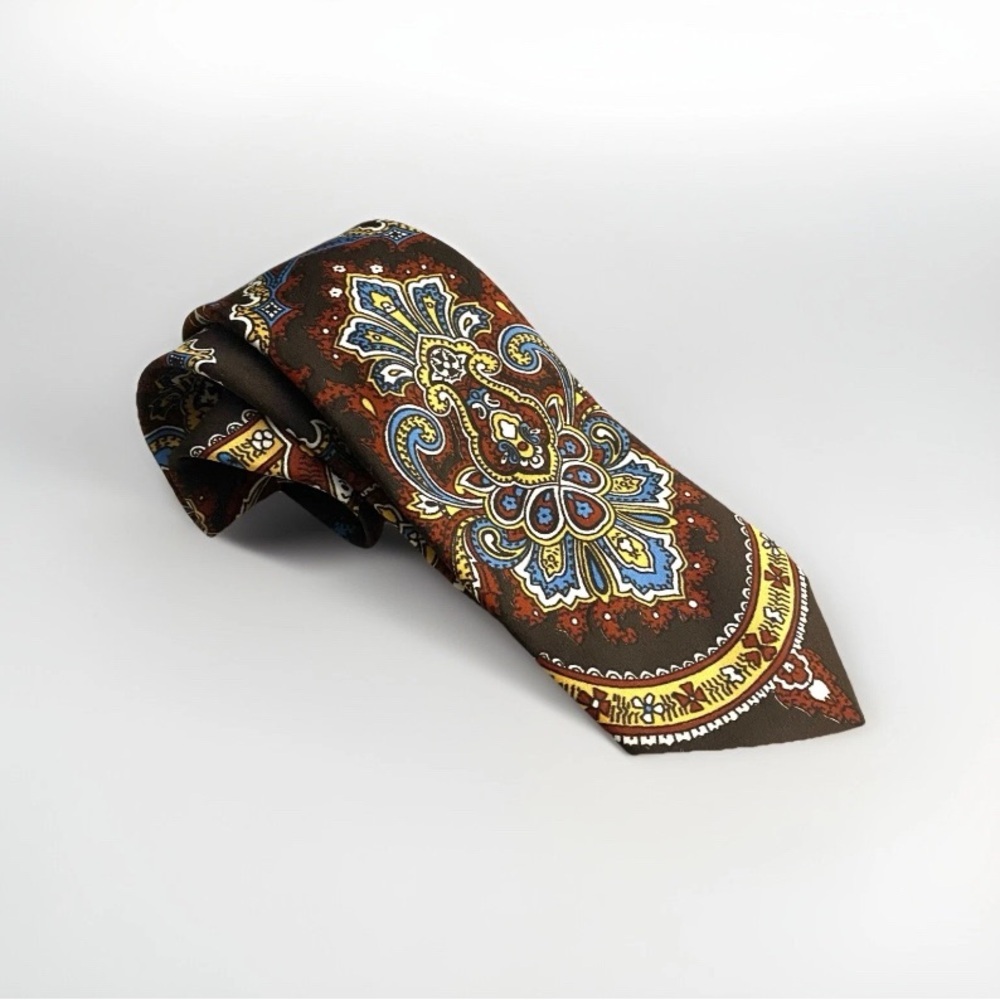 Pierre CARDIN‎ Earthy Brown Psychedelic Retro Tie Vintage Polyester Designer